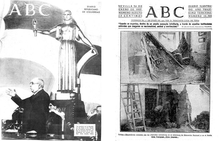 Portadas de ABC Madrid y ABC Sevilla el 24 de enero de 1937